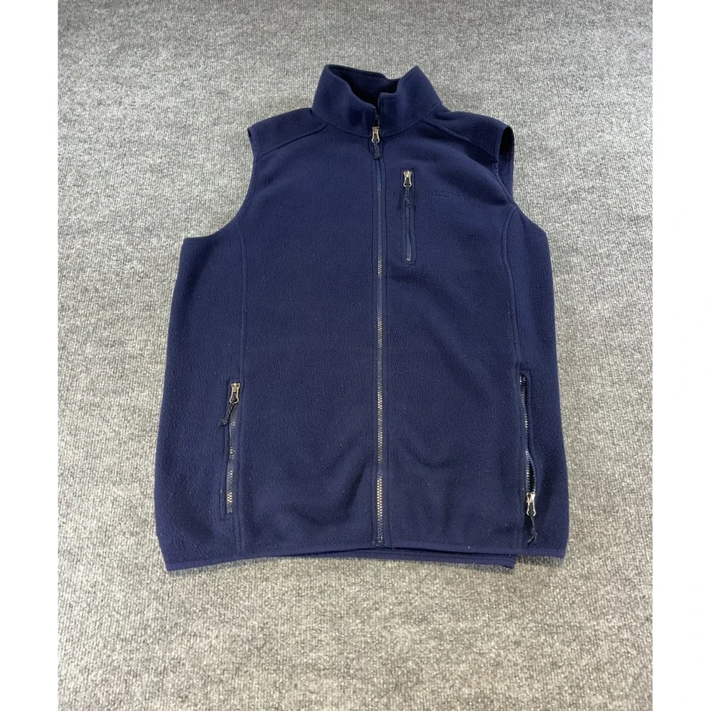 LL Bean Fleece Vest Mens Large Navy Blue Full Zip Outdoor Hiking Casual Jacket
